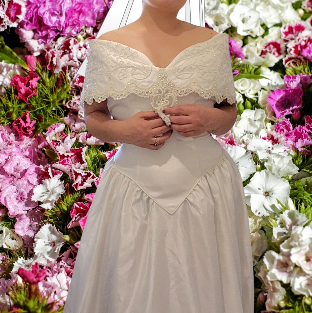 Satin Wedding Dress, Train/Ivory/Pearl Sequin Lace, 12
